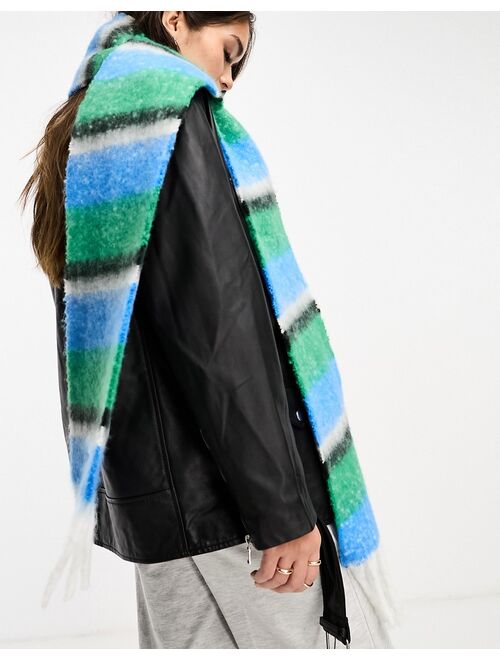 ASOS DESIGN fluffy stripe skinny scarf with tassels