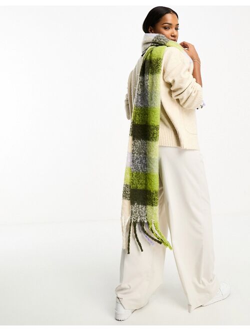 Monki knitted scarf in purple and green check