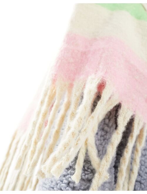 Only soft tassel scarf in multi color block