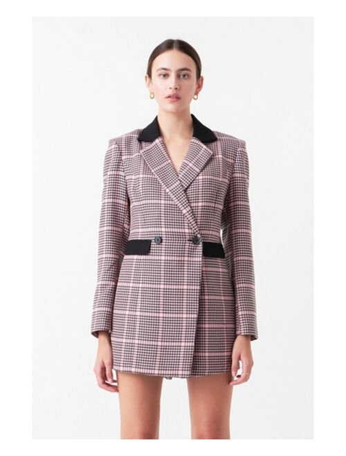 ENDLESS ROSE Women's Houndstooth Contrast Romper