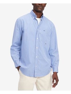 Men's Classic Fit Long-Sleeve Button-Down Striped Poplin Shirt