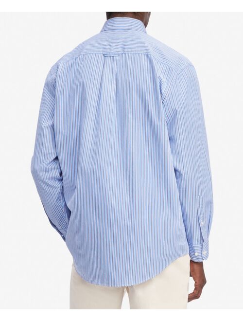 TOMMY HILFIGER Men's Classic Fit Long-Sleeve Button-Down Striped Poplin Shirt