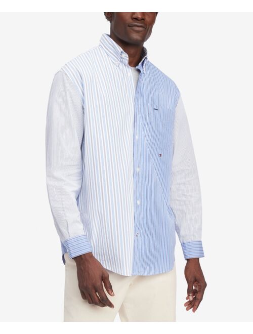 TOMMY HILFIGER Men's Regular-Fit Block Stripe Cotton Poplin Shirt