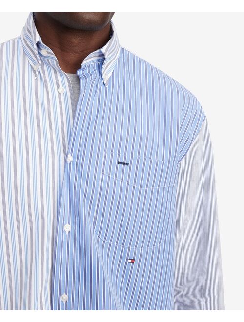 TOMMY HILFIGER Men's Regular-Fit Block Stripe Cotton Poplin Shirt