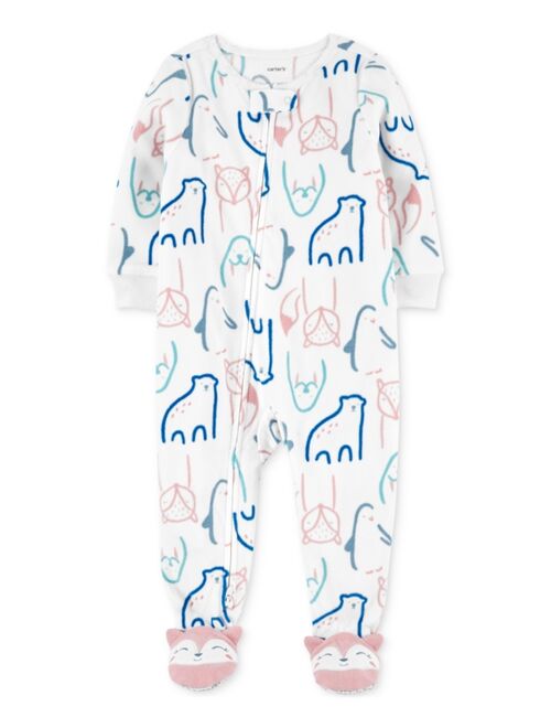 CARTER'S Toddler Girls 1-Piece Animal-Print Fleece Footed Pajama