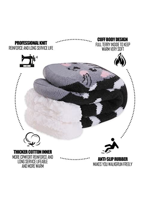 TRUEHAN Kids Girls Boys Slipper Socks Soft Thick Cozy Fuzzy Animal Anti-Slip Winter Thermal Christmas Socks Indoor