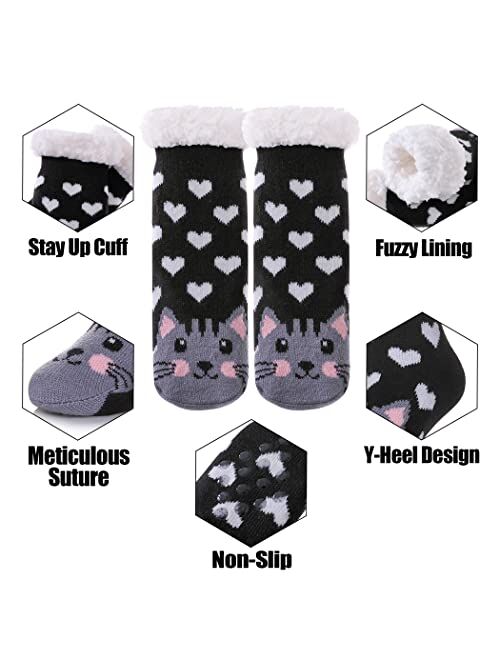 TRUEHAN Kids Girls Boys Slipper Socks Soft Thick Cozy Fuzzy Animal Anti-Slip Winter Thermal Christmas Socks Indoor