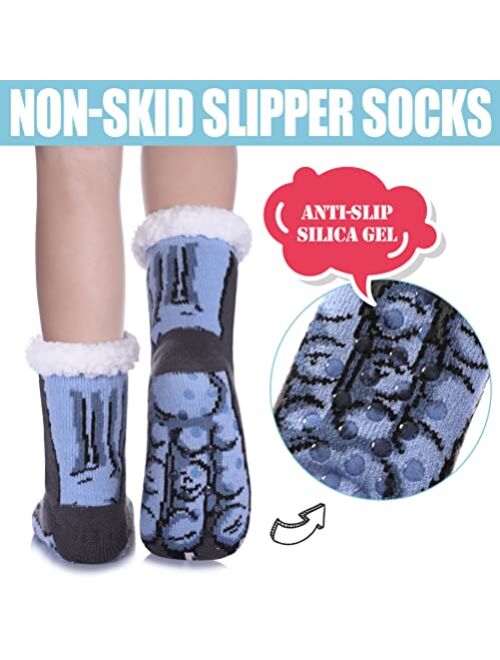 MQELONG Kids Slipper Fuzzy Socks Boys Girls Fluffy Fleece Lined Warm Plush Sherpa Winter Non Slip Christmas Home Socks