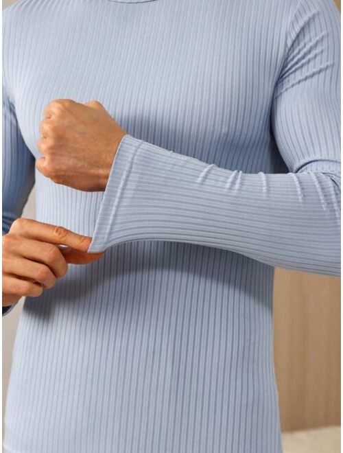 Shein Men's Thermal Ribbed Underwear Set - Long Sleeve Top And Bottom