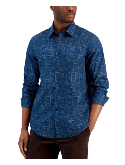 CLUB ROOM Men's Refined Medallion Print Woven Long-Sleeve Button-Up Shirt, Created for Macy's