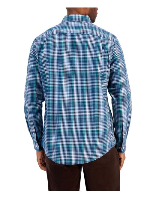CLUB ROOM Men's Refined Plaid Print Woven Long-Sleeve Button-Up Shirt, Created for Macy's