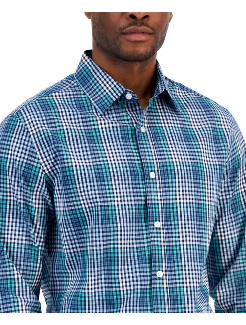 CLUB ROOM Men's Refined Plaid Print Woven Long-Sleeve Button-Up Shirt, Created for Macy's