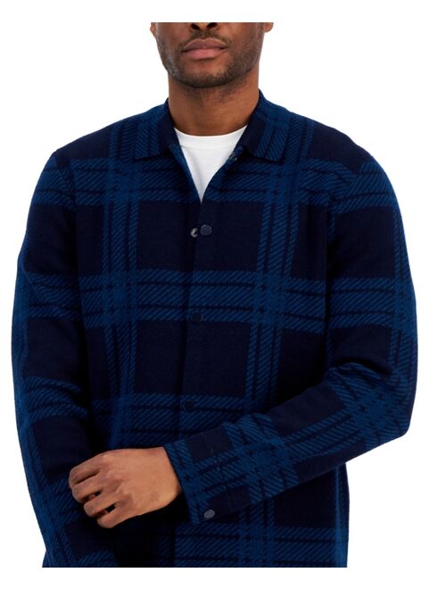 CLUB ROOM Men's Plaid Button-Up Sweater Shacket, Created for Macy's