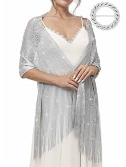 EASEDAILY Women's Shawls and Wraps for Evening Dresses Sparkling Wedding Scarf Fringe Bridal Capelet for Bride and Bridesmaid