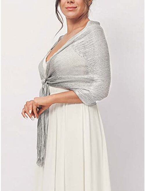 EASEDAILY Women's Shawls and Wraps for Evening Dresses Sparkling Wedding Scarf Fringe Bridal Capelet for Bride and Bridesmaid