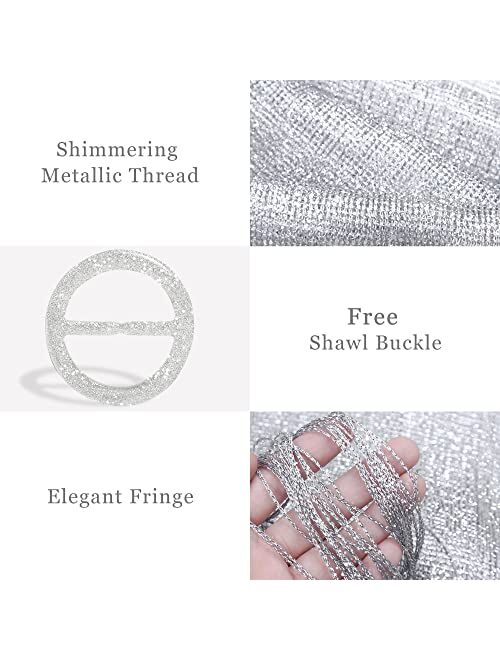 vimate Sparkling Metallic Shawls and Wraps for Evening Party/Wedding/Formal Dresses (With Free Buckle)