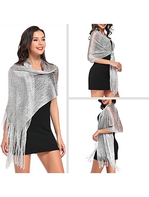 vimate Sparkling Metallic Shawls and Wraps for Evening Party/Wedding/Formal Dresses (With Free Buckle)