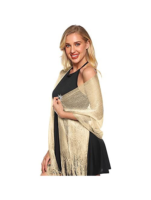SATINIOR Metallic Shimmering Shawls and Wraps with Snowflake Scarf Clip for Evening Dress