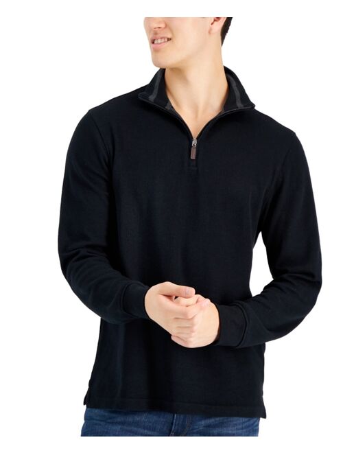 CLUB ROOM Men's Solid Classic-Fit French Rib Quarter-Zip Sweater, Created for Macy's
