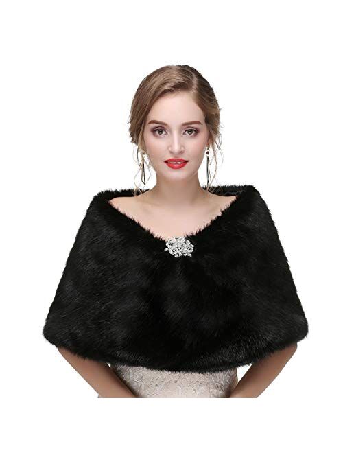 CanB Women's 1920s Faux Fur Shawl Bridal Wedding Fur Wraps and Bolero Shrug Faux Mink Stole for Women and Girls