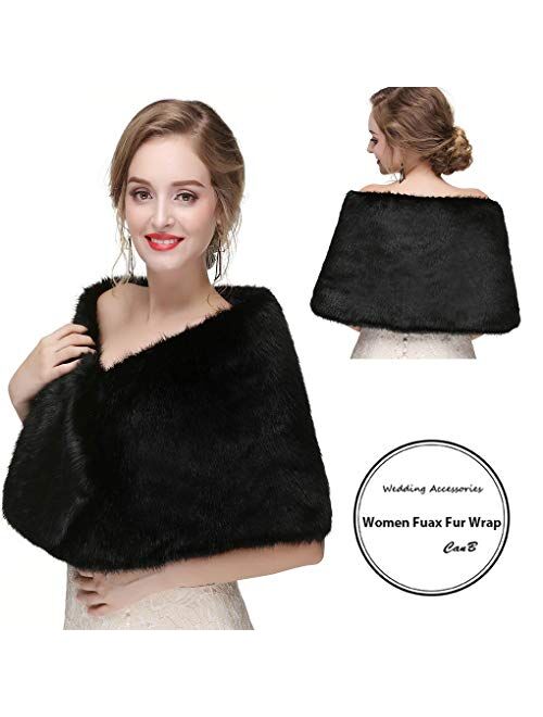 CanB Women's 1920s Faux Fur Shawl Bridal Wedding Fur Wraps and Bolero Shrug Faux Mink Stole for Women and Girls
