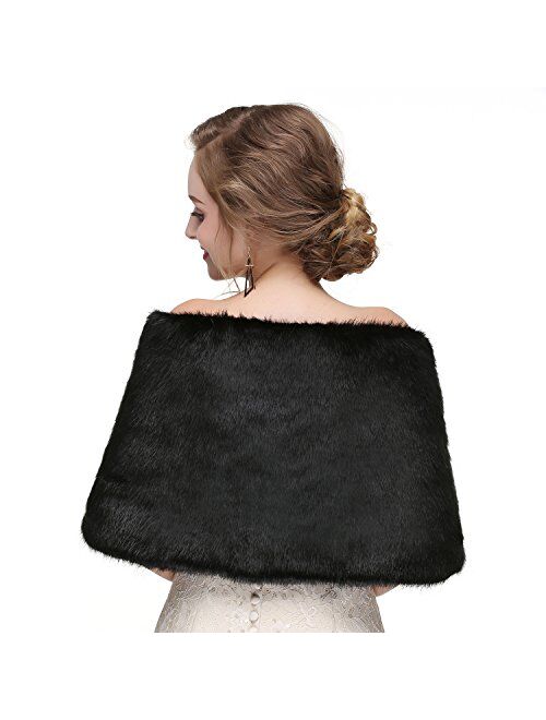 CanB Women's 1920s Faux Fur Shawl Bridal Wedding Fur Wraps and Bolero Shrug Faux Mink Stole for Women and Girls