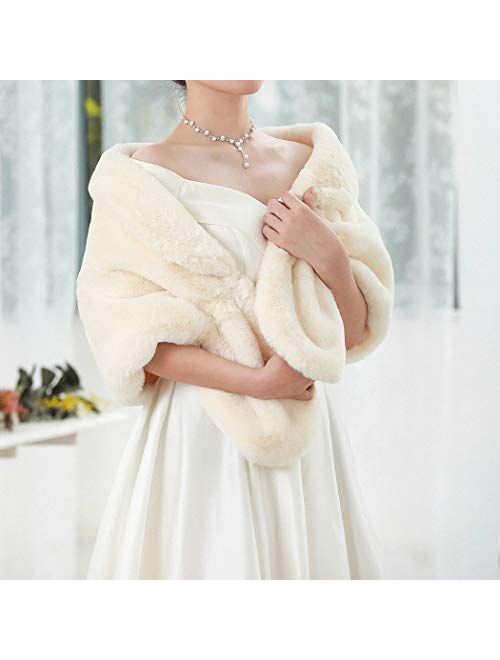 GORTIN Bride Wedding Faux Fur Shawl and Wraps Bridal Sleeveless Fur Stoles with Brooch for Brides and Bridesmaids