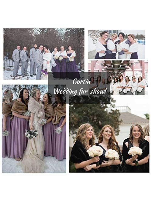GORTIN Bride Wedding Faux Fur Shawl and Wraps Bridal Sleeveless Fur Stoles with Brooch for Brides and Bridesmaids