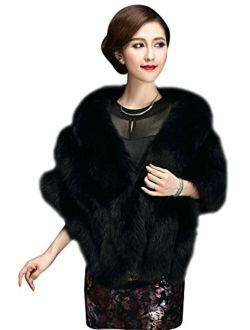 ELFJOY Luxury Faux Fur Shawl for Women Winter Fur Coat Wedding Party Fur Stole Wraps for Evening Dresses