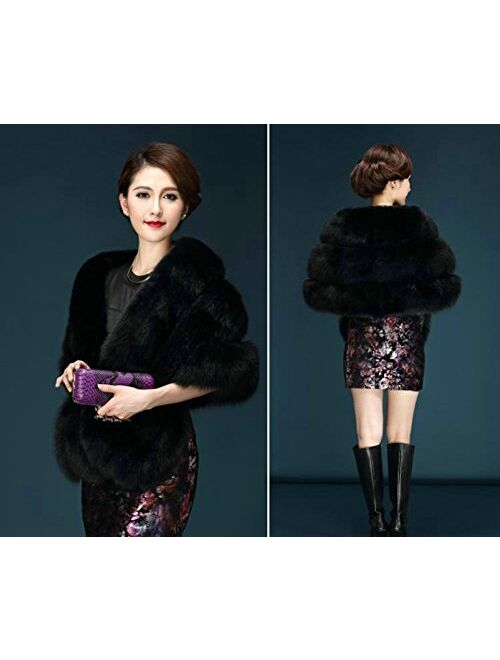 ELFJOY Luxury Faux Fur Shawl for Women Winter Fur Coat Wedding Party Fur Stole Wraps for Evening Dresses