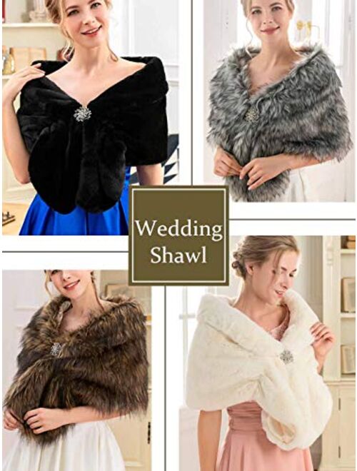 Jeweky 1920s Bride Wedding Fur Shawls and Wraps Winter Bridal Faux Fur Stoles and Scarfs for Women and Bridesmaids