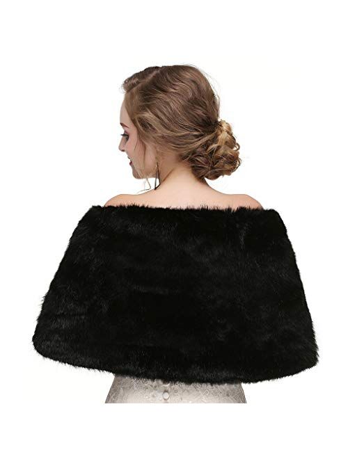 Olbye Women's Faux Fur Wraps Wedding Fur Shawls Sleeveless 1920 Faux Fur Stole for Women and Girls Fur Capelet Mink Shawl