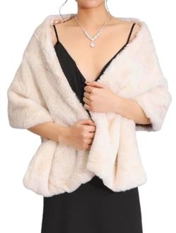 Unicra Women's Wedding Faux Fur Shawls and Wraps Bridal Fur Scarf Stoles with Rhinestones Brooch for Bride and Bridesmaids