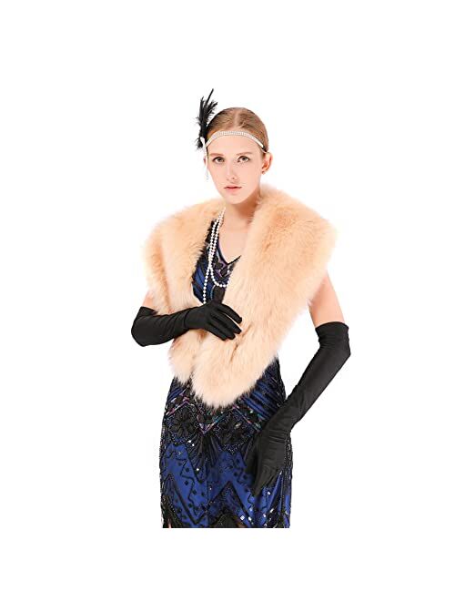 Yetagoo Winter Faux Fur Scarf Wrap Collar Shrug for Coat Wedding Evening 1920s Party