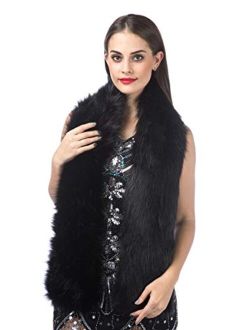 Lucky Leaf Women Luxurious Large Winter Faux Fur Scarf Wrap Collar Shrug for Lady Poncho Wedding Dinner Party