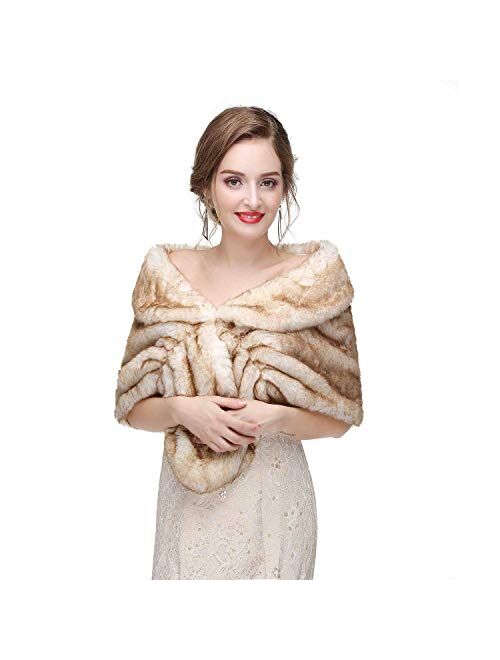 Olbye Yfe Women's Faux Fur Wraps and Shawls Sleeveless Wedding Fur Stole Shrug 1920 Faux Fur Scarf Coat For women Fur Capelet Mink