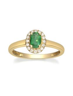 Gin & Grace 10K Yellow Gold Natural Zambian Emerald Ring with Natural Diamonds for women | Ethically, authentically & organically sourced Oval-Cut Emerald hand-crafted je