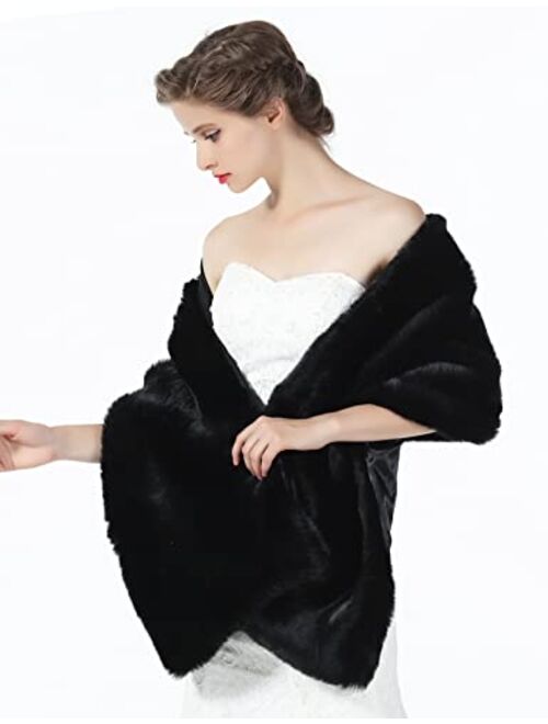 Beautelicate Faux fur Shawl Wrap for Wedding Women Shrug Bridal Stole Winter Cover Up Bridesmaids Cape