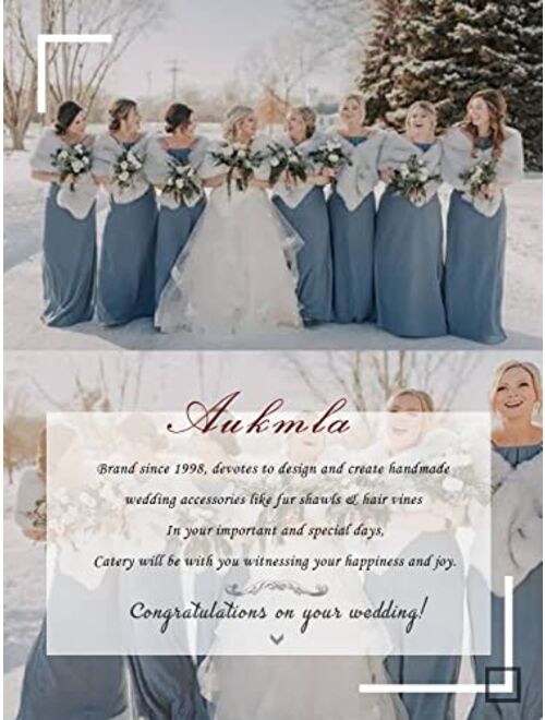 Aukmla Women Faux Fur Shawls and Wraps Bridal Fur Stole Cape Wedding Winter Scarf with Rhinestones Brooch