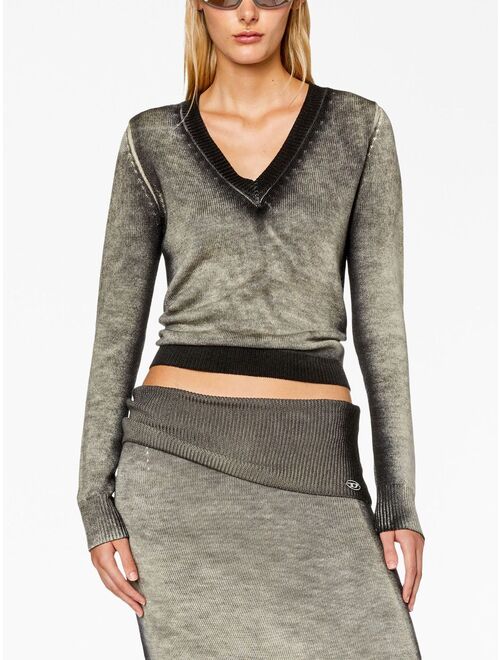 Diesel faded-trim V-neck jumper