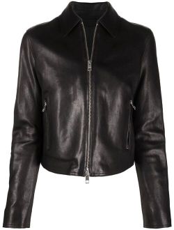 zip-fastening leather jacket
