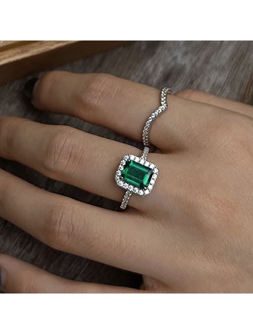 michooyel S925 1.8ct Lab-created Emerald Ring Halo Diamond Bands Engagement Ring Wedding Ring Sterling Silver Cubic Zirconia Fine Jewelry For Women