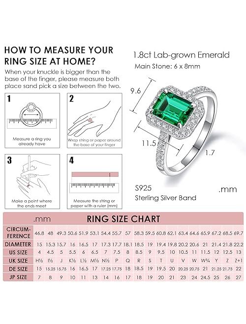 michooyel S925 1.8ct Lab-created Emerald Ring Halo Diamond Bands Engagement Ring Wedding Ring Sterling Silver Cubic Zirconia Fine Jewelry For Women