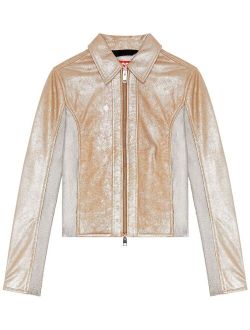 metallic-effect zipped leather jacket