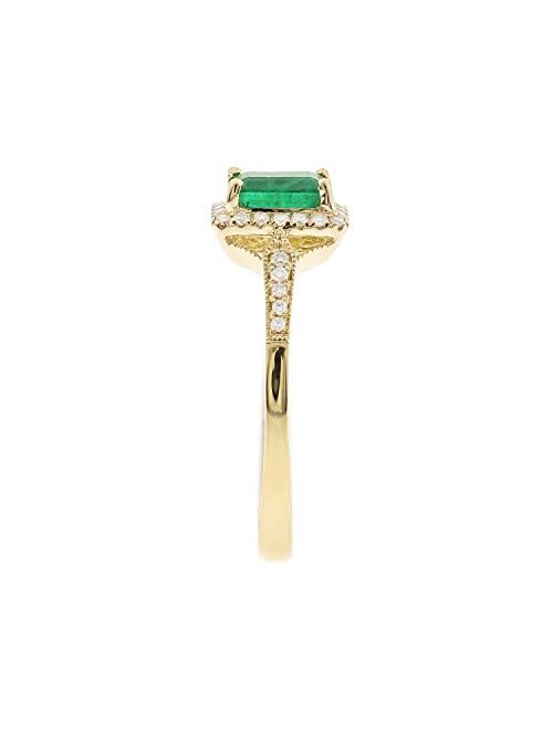 Gin & Grace 10K Yellow Gold Natural Zambian Emerald Ring with Natural Diamonds for women | Ethically, authentically & organically sourced Emerald-Shape Emerald hand-craft