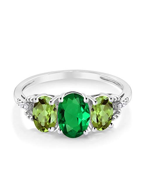 Gem Stone King 10K White Gold Green Simulated Emerald Green Peridot and Diamond Engagement Ring For Women (1.62 Cttw, Gemstone Birthstone, Available In Size 5, 6, 7, 8, 9