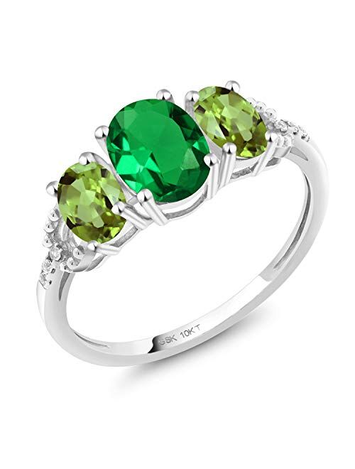 Gem Stone King 10K White Gold Green Simulated Emerald Green Peridot and Diamond Engagement Ring For Women (1.62 Cttw, Gemstone Birthstone, Available In Size 5, 6, 7, 8, 9