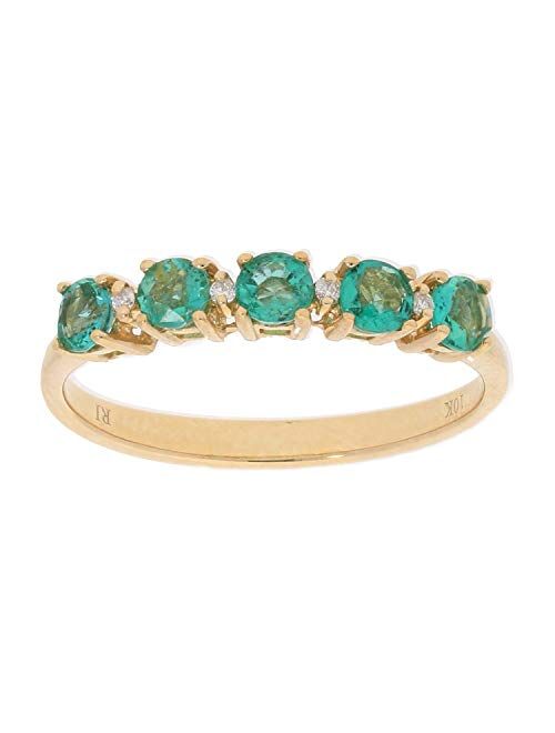 Gin & Grace 10K Yellow Gold Natural Zambian Emerald Ring with Natural Diamonds for women | Ethically, authentically & organically sourced Round-Cut Emerald hand-crafted j