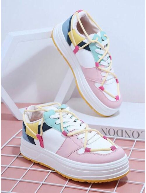 Shein Colorblock Lace Up Sports Skate Shoes