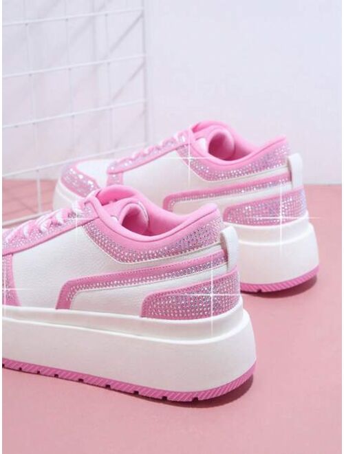 Shein Rhinestone Decor Colorblock Lace-up Front Skate Shoes